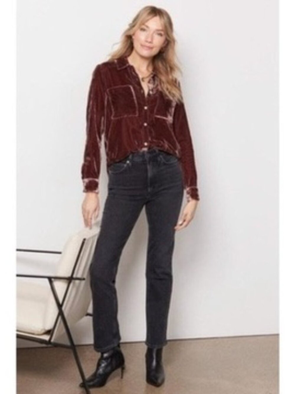 Evereve Crushed Velvet Button Down